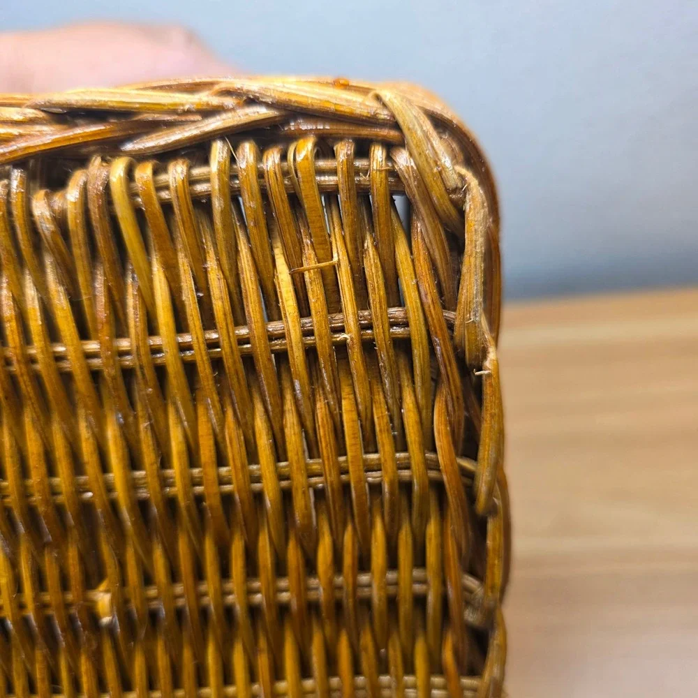 Vintage Wicker Rattan Desk Top Organizer File Letter Holder Storage Basket